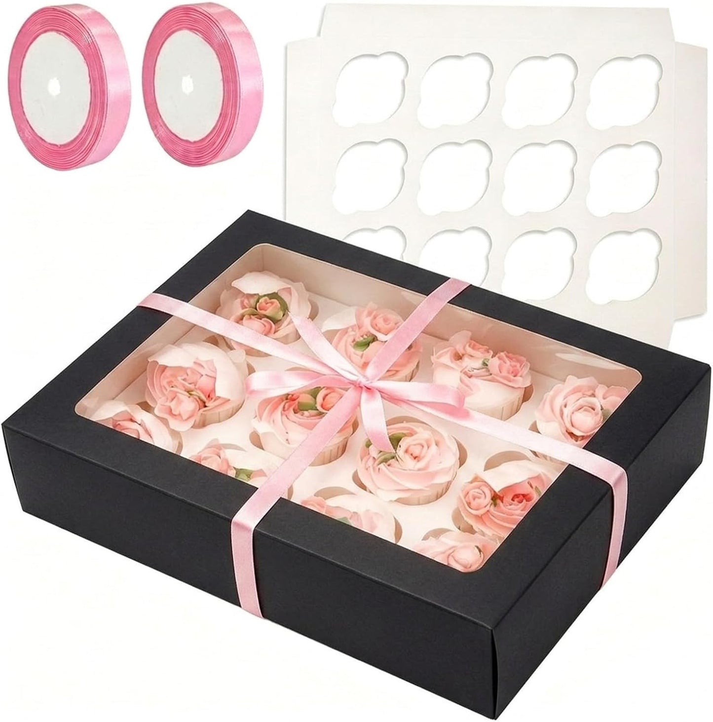 Bakepacker Auto-pop up 12 Cupcake Containers 6-Packs Brown Cupcakes Carrier, 12 Cupcake Boxes with Window 13"x10"x3.5"