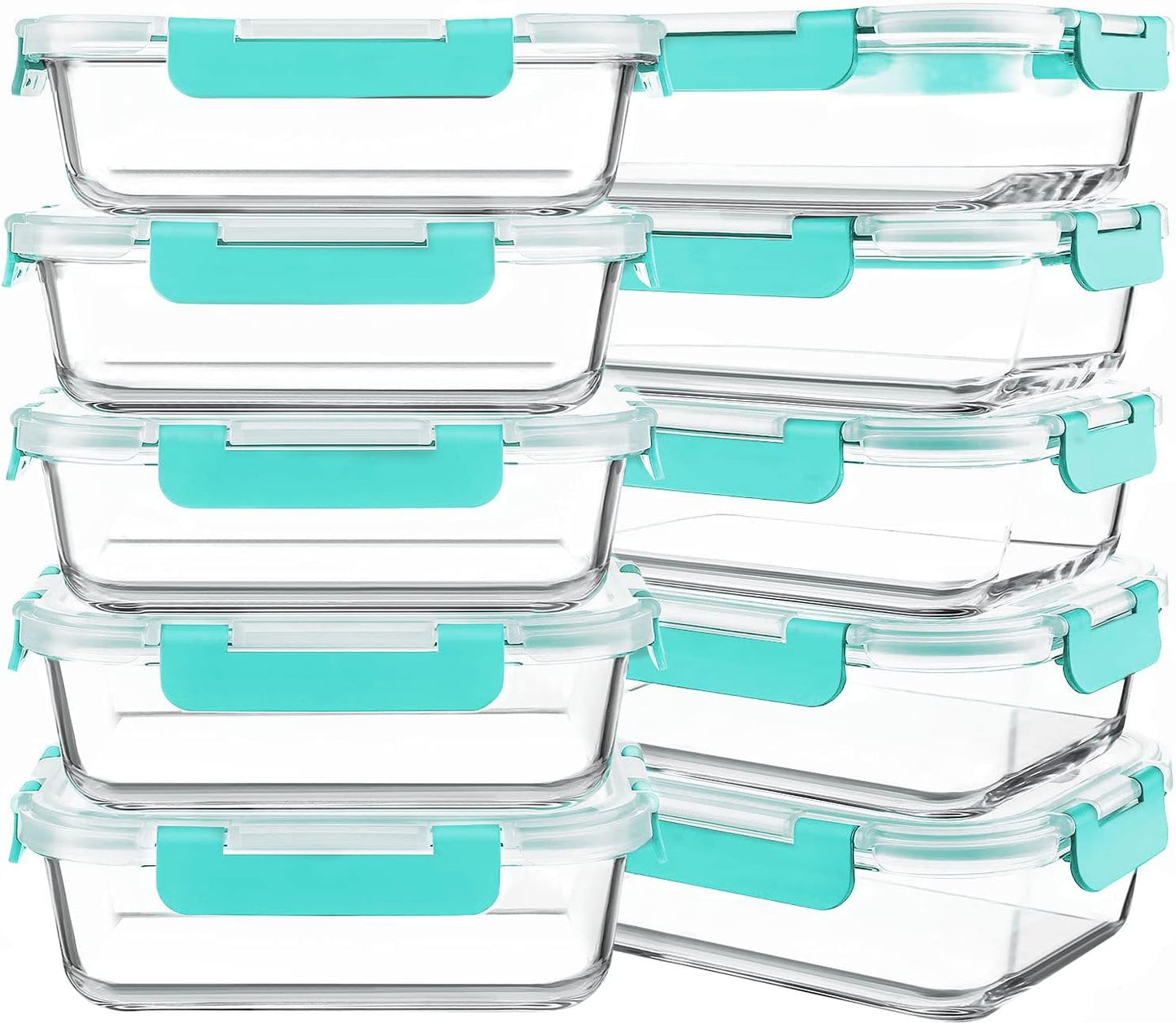 KOMUEE 10 Packs 30 oz Glass Meal Prep Containers,Glass Food Storage Containers with Lids,Airtight Lunch Bento Boxes,Microwave,Freezer and Dishwasher,Gray