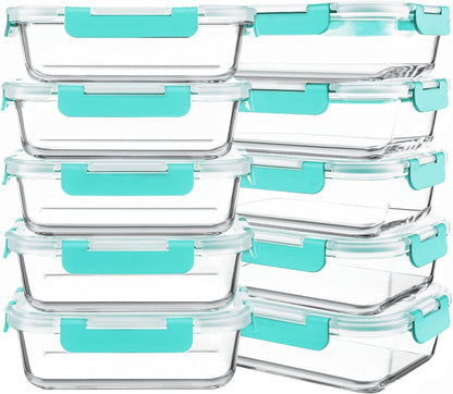 KOMUEE 10 Packs 30 oz Glass Meal Prep Containers,Glass Food Storage Containers with Lids,Airtight Lunch Bento Boxes,Microwave,Freezer and Dishwasher,Gray