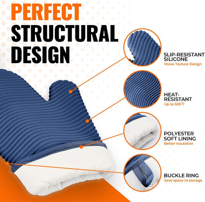 Yutat Silicone Oven Mitts - Oven Mitts and Pot Holders Sets Made of Non-Slip & BPA-Free Silicone, High Heat Resistant 500 Degrees, Perfect for Kitchen Cooking Baking BBQ, Peak Green