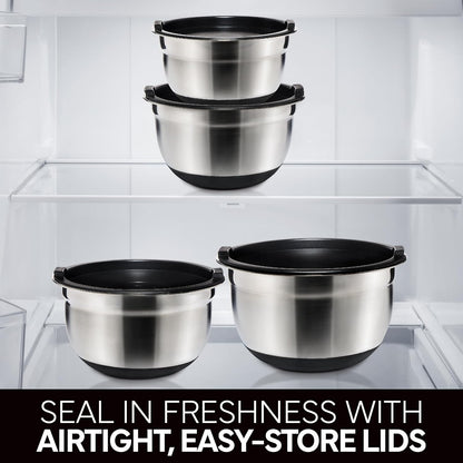 COOK WITH COLOR Stainless Steel Mixing Bowls Set with Lids - Nesting Bowls with Non-Slip Bottom, Sage, 12 Pieces
