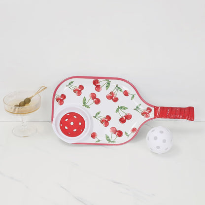 UPware Flamingo Melamine Chip and Dip Snack Tray, Tropical Floral Pickleball Paddle Shape Platter for Chips, Salsa, Fruits, and Appetizers, 15.75 x 8 Inch
