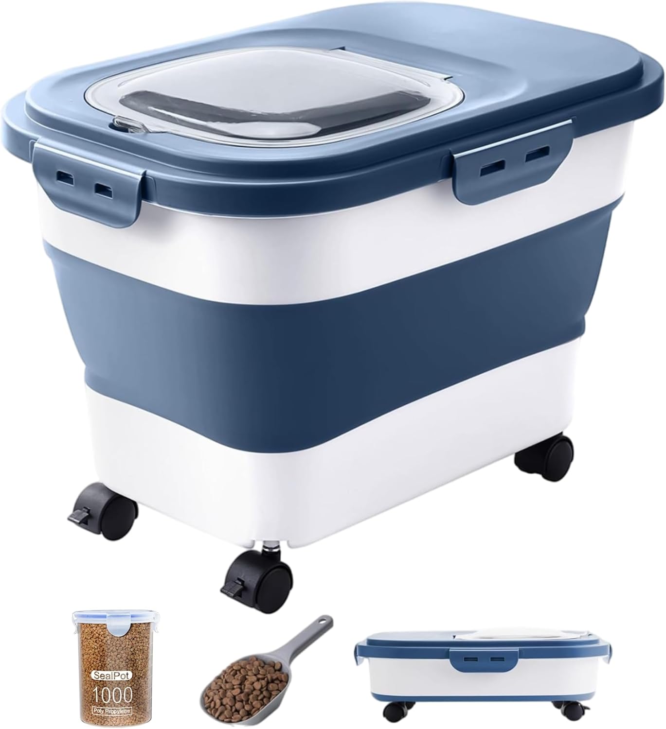 20-23 Lbs Dog Food Storage Container - Collapsible Dog Food Container with Attachable Casters and Scoop,Travel Silicone Bowl, Pet Food Storage Containers to Keep Dry Food Fresh,Easy to Move