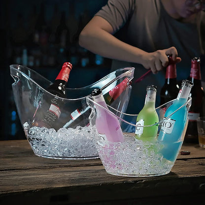 Mwellewm Beverage Tubs for Parties Plastic Ice Bucket for Cocktail Bar Clear Acrylic Wine Bucket with Scoops Drink Bucket Cooler for Chiller Bin for Champagne or Beer (8 L, 4 L)