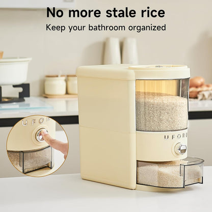 UFORU Rice Dispenser, Rice Storage Container with Measuring Cup for Kitchen Pantry Household, Dry Food Storage Containers Airtight, Sealed Moisture Proof, Cream White 11 Lbs