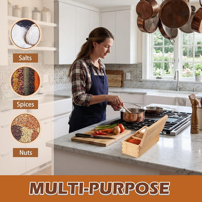 Acacia Wood Salt Cellar Spice Box with Magnetic Lid 29oz Large Capacity Salt Organizer 3 Compartments for Kitchen Countertop, Pepper, Seasonings, Spices, Grilling & Cooking