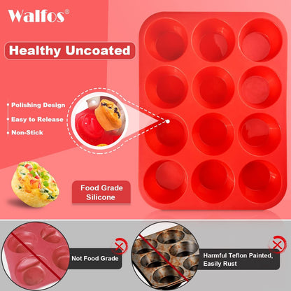 Walfos Silicone Cupcake Pan Set, 2-Piece Mini 24 Cups Muffin Baking Pan, BPA Free and Dishwasher Safe, Non-stick , Great for Making Muffin Cakes, Fat Bombs