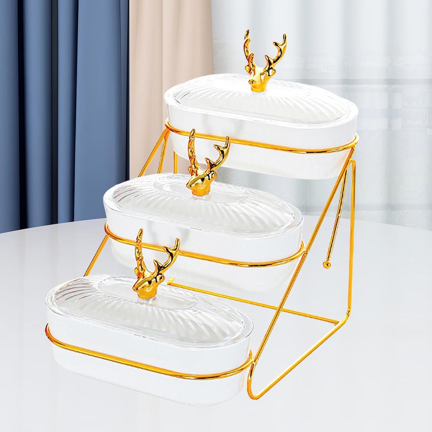 Dried Fruits Tray Snack Plates with Holder with Lid Fruit Bowls Tier Fruit Stand Serving Tray for Snack Cupcake Nuts Candies, white, 3 layer