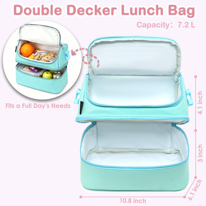 FlowFly Kids Double Decker Cooler Insulated Lunch Bag Large Tote for Boys, Girls, Men, Women, With Adjustable Strap, Unicorn