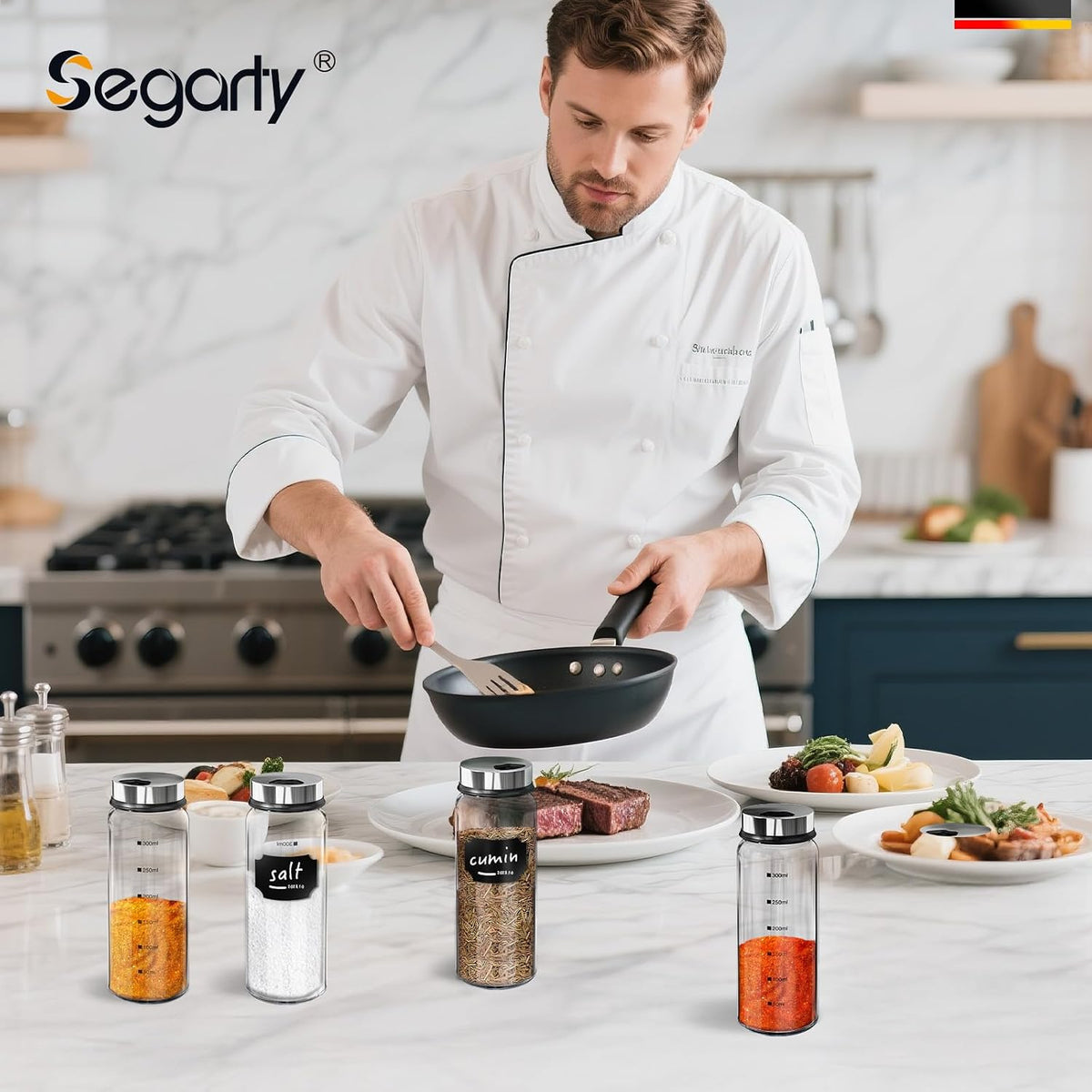 Segarty Spice Jars, 3 oz Spice Bottles with Shaker Lids, Glass Empty Seasoning Containers with Adjustable Pour Holes for Kitchen Spice Storage Stainless Steel Flow Top Salt and Pepper Shakers