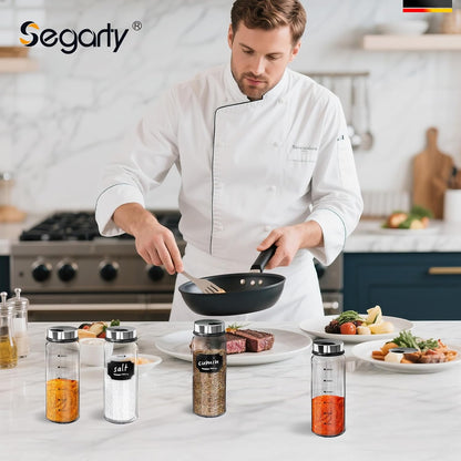 Segarty Spice Jars, 3 oz Spice Bottles with Shaker Lids, Glass Empty Seasoning Containers with Adjustable Pour Holes for Kitchen Spice Storage Stainless Steel Flow Top Salt and Pepper Shakers