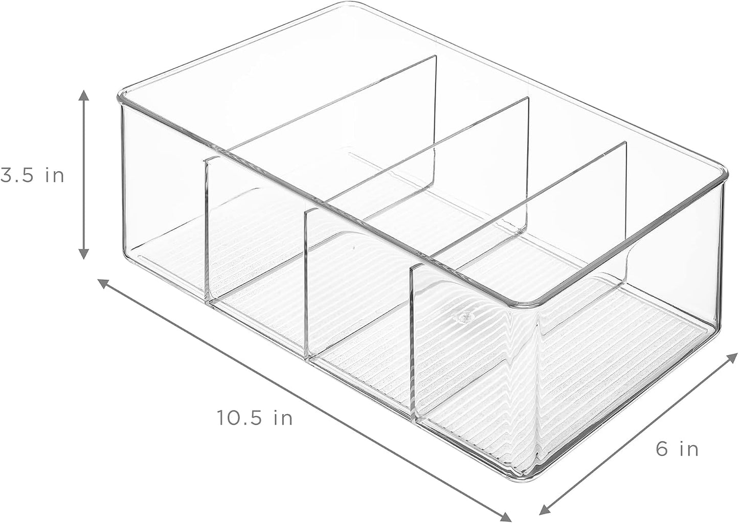 Sorbus Storage Bins with Dividers - Clear Plastic Organizer - Store Tea Bags, Spices, Seasonings, Drink Packets, Oatmeal - Snack Storage & Display Containers for Kitchen & Pantry (4 Pack)