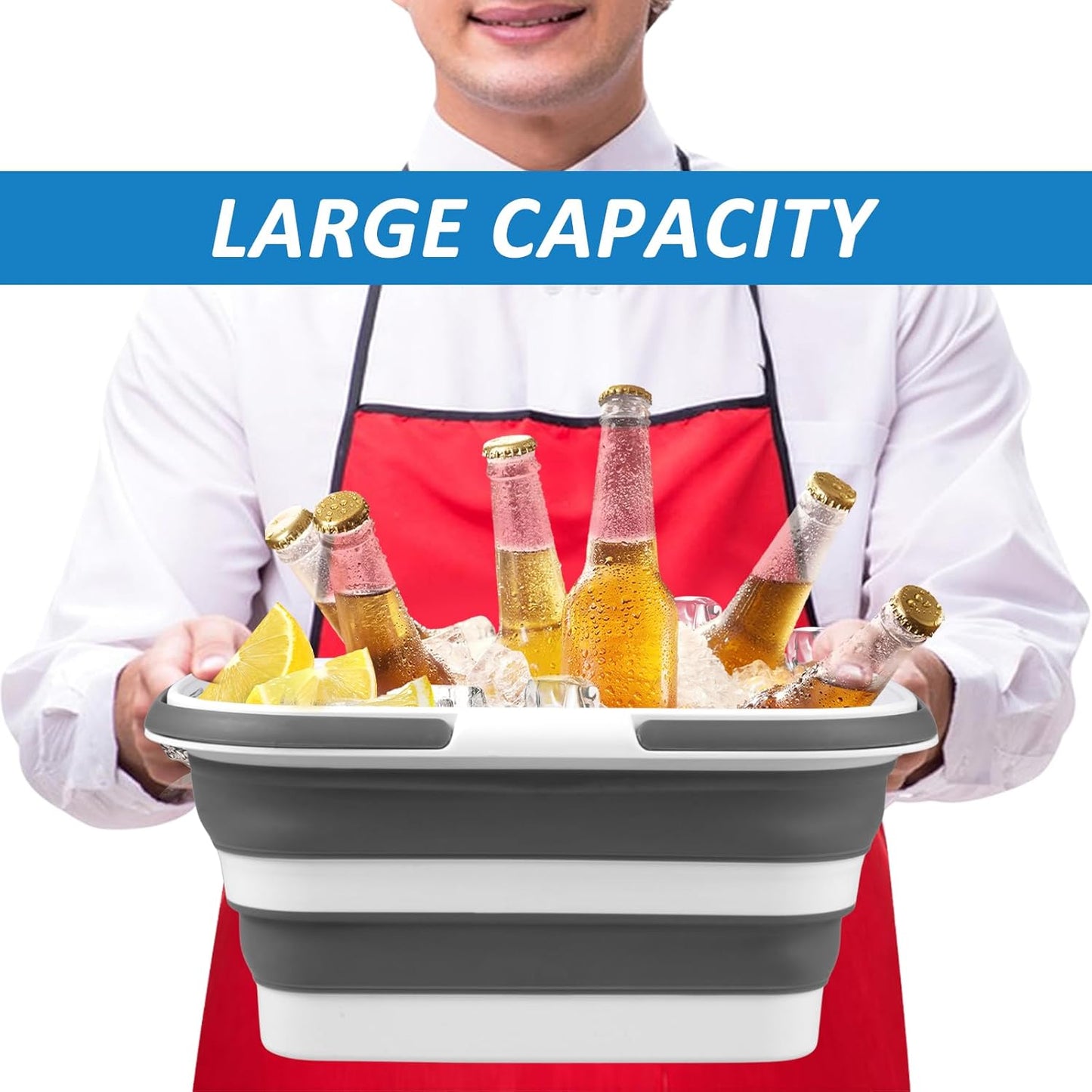 2 Pack Ice Buckets for Parties, Foldable Beverage Tub, Collapsible Ice Bucket for Wine/Beer/Champagne, Large Beer Ice Buckets Drink Cooler, Space Saving Ice Storage Tub Ice Cube Bin (8.5L*2)