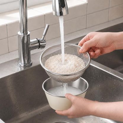 4 Pcs 304 Stainless Steel Colander with Mixing Bowl, Mini Rice Strainer