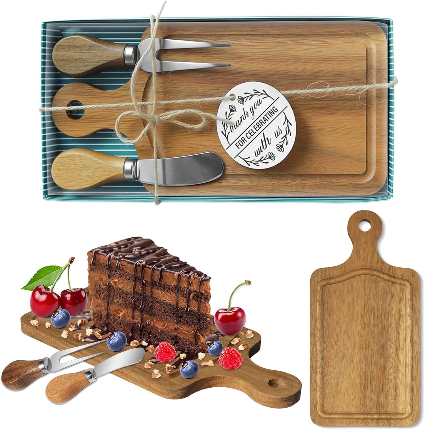 AZEAM 12 Sets Baby Bridal Shower Prizes for Game Winners, Bamboo Mini Cheese Board Set with Knife Fork and Present Box, Small Charcuterie Board Bulk for Party Wedding Guests Present