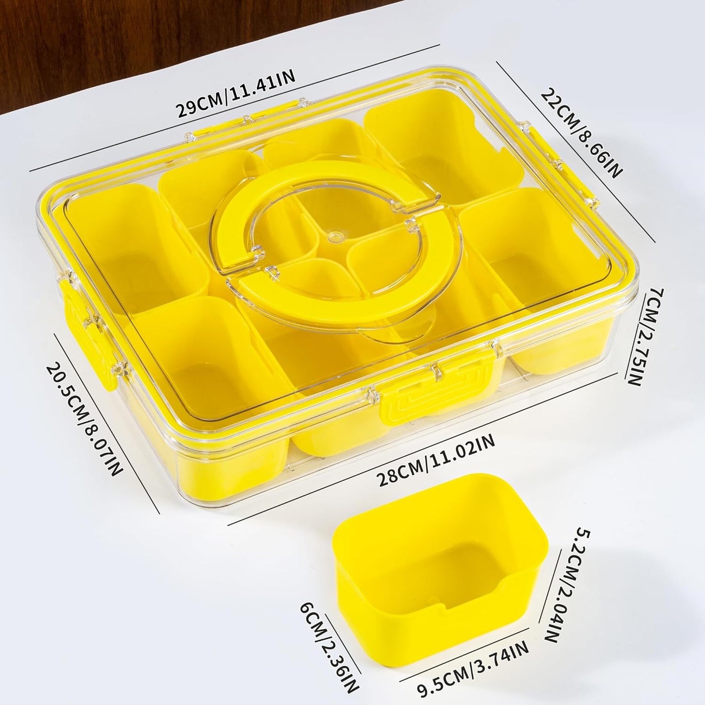 WACOI Divided Snack Serving Tray with Lid and Handle travel Snackle Box Charcuterie Container Portable Storage Organizer for Candy, Fruits, Nuts, Snacks 1Pack White