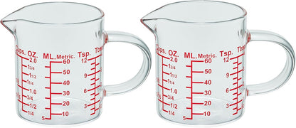 Ackers BORO3.3 Measure Glass -[Insulated handle | V-Shaped Spout]-Made of High Borosilicate Glass Measuring for Kitchen or Restaurant, Easy to Read, 60 ML (2 Oz) 丨(2 Pack)