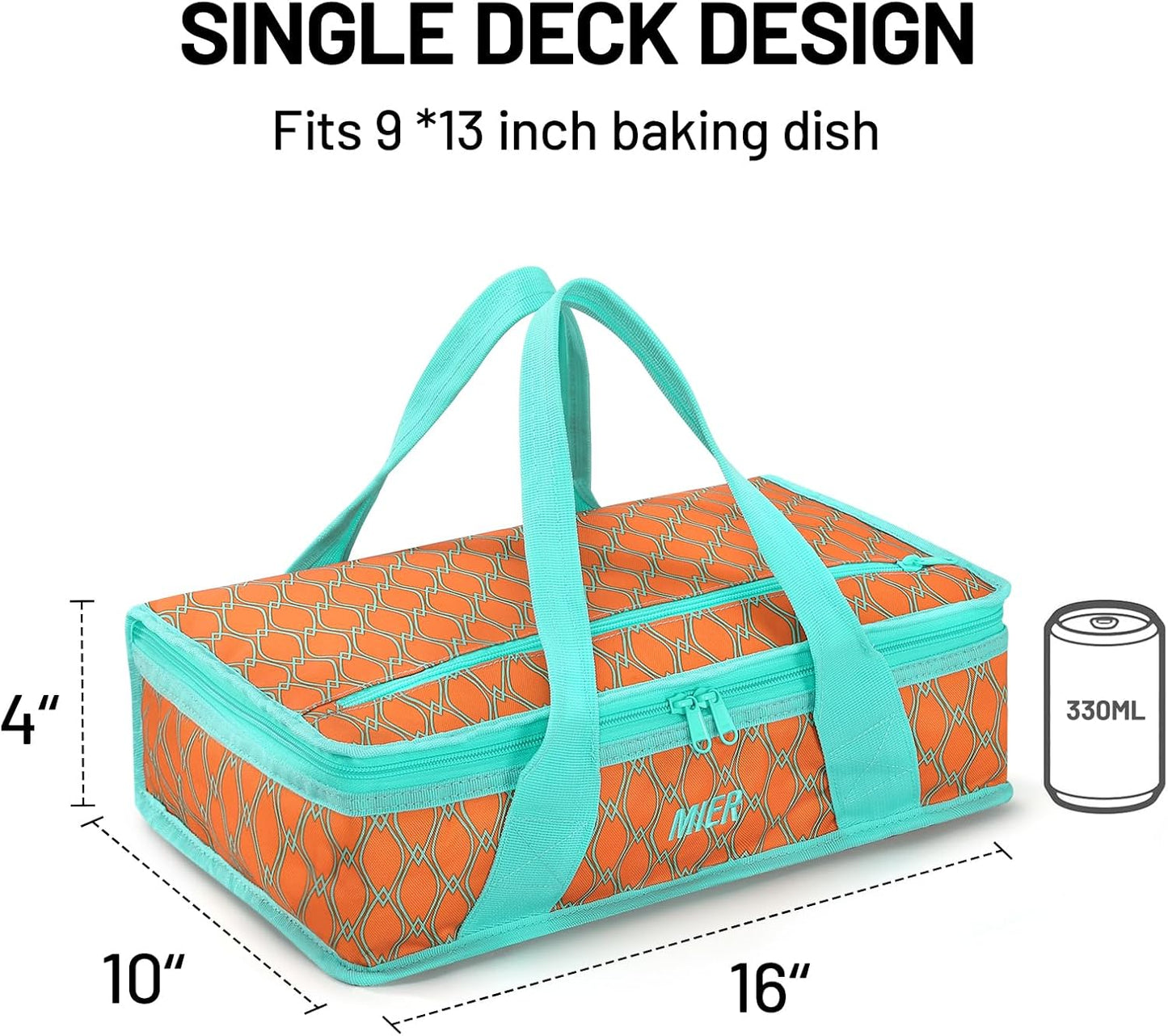 MIER Insulated Casserole Carrier for Hot or Cold Food Thermal Food Carrier Bag for Lasagna Potluck Parties Picnic Cookouts, Fits 9"x13" Baking Dish/Foil Pan, Red