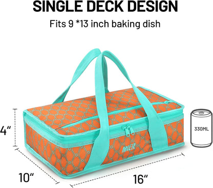 MIER Insulated Casserole Carrier for Hot or Cold Food Thermal Food Carrier Bag for Lasagna Potluck Parties Picnic Cookouts, Fits 9"x13" Baking Dish/Foil Pan, Red
