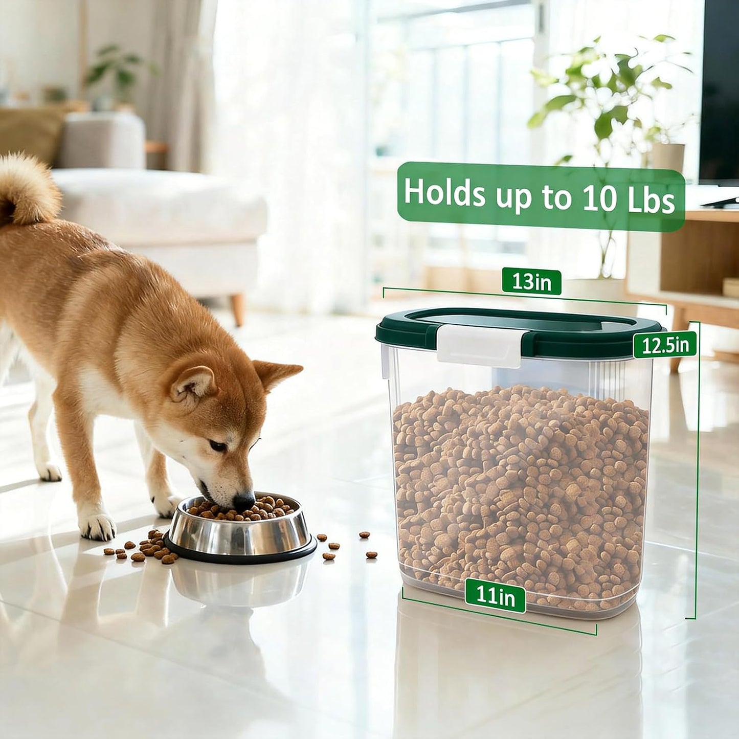 10-15 Lbs Dog Food Storage Container Airtight - Slim Pet Cat Food Container with Lid, Scoop and Cup - Clear Plastic Dry Food Storage Bin for Dogs, Cats, Bird Seeds, Kibble, Pellets, Rice, Flour