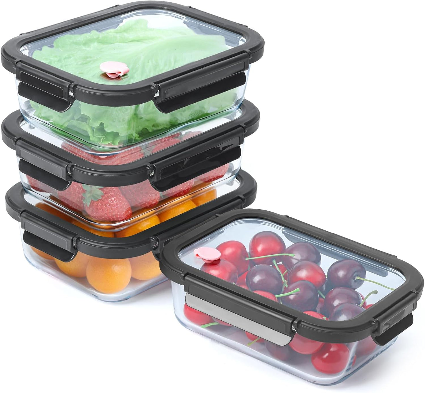 4 Pack Borosilicate Glass Meal Prep Containers, Glass Food Storage Containers with Tempered lids, 35.2oz/4.4 Cup Airtight Leak-Proof Glass Lunch Containers for Microwave Freezer Safe (Green)