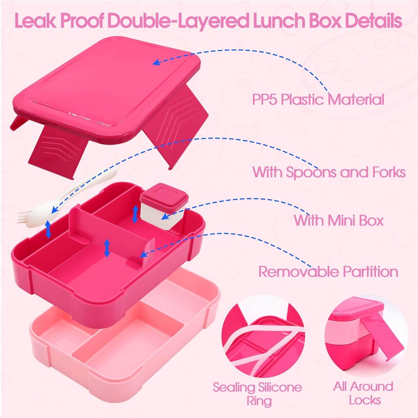 Insulated Lunch Bag for Boys Girls with 10oz Thermo, with 6 Compartment Bento Box, Black Nylon Preppy Lunch Box Adjustable Strap for Boy Girl Kids Teens School Travel Picnic