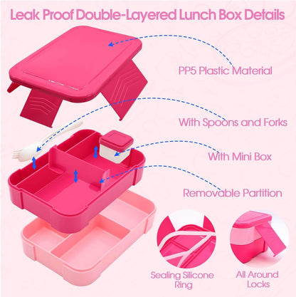 Insulated Lunch Bag for Boys Girls with 10oz Thermo, with 6 Compartment Bento Box, Black Nylon Preppy Lunch Box Adjustable Strap for Boy Girl Kids Teens School Travel Picnic