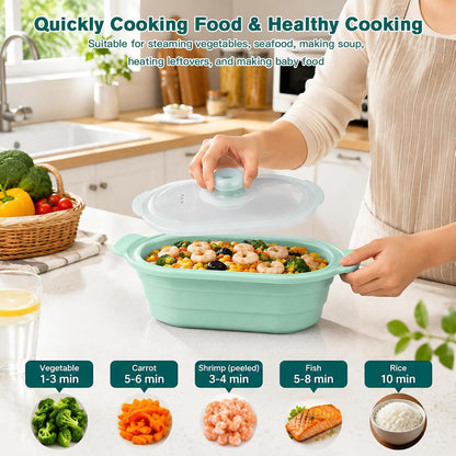40oz Silicone Microwave Steamer For Cooking Food, Vegetable Steamer, Grey