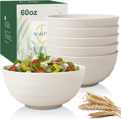 Wrova Wheat Straw Bowls for Kitchen set of 6,Anti-Scald Thick Soup Bowls 40oz,Microwave and Dishwasher Safe Bowl Sets, Unbreakable Cereal Bowl Sets. Vibrant Series