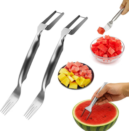 2PCS Watermelon Cutter Slicer,2-in-1 Stainless Steel Fruit Fork for Kitchen