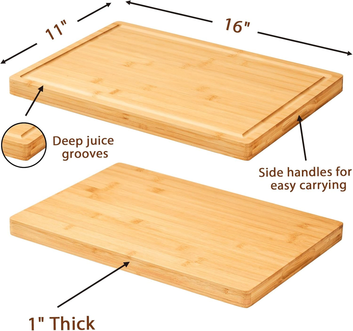 Bamboo Cutting Board for Kitchen, 18" Large Wood Charcuterie Cheese Board, Wooden Chopping Block with Side Handles and Juice Grooves