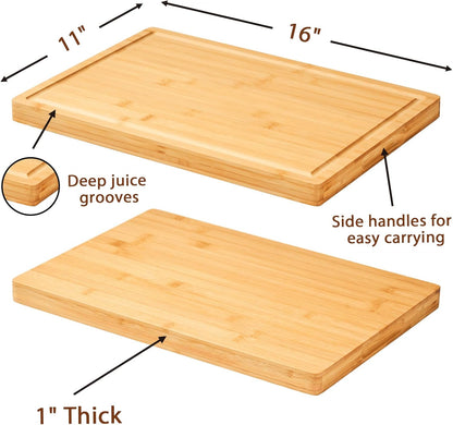 Bamboo Cutting Board for Kitchen, 18" Large Wood Charcuterie Cheese Board, Wooden Chopping Block with Side Handles and Juice Grooves