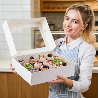 Kucoele 12 Count Cupcake Boxes, 2 Pack White Cupcake Containers with Windows and Inserts, Disposable Cupcake Carriers for Muffins, Treats, Pastries, 13 x 10 x 4 Inches