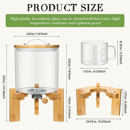Zhehao 2 Pcs 5L Glass Rice Dispenser Rice Storage Container Flour Cereal Dispenser Container Holder with Wooden Stand Airtight Bamboo Lid and Measuring Cup for Pantry Sugar Coffee Beans Kitchen Food