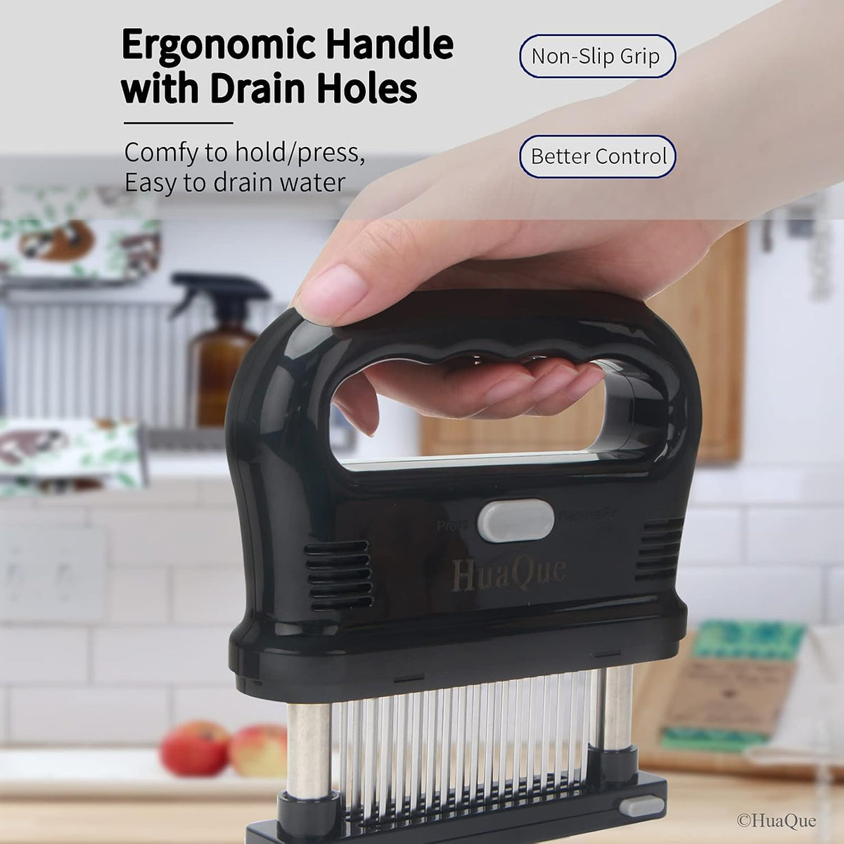 Meat Tenderizer, 48 Stainless Steel Needle Blade, Cleaning Brush and Safety Helmet, Used to Tenderize Steak, Chicken, Perfect for Family BBQs, Great Cooking Gift for Dad, Mom, Husband, Wife