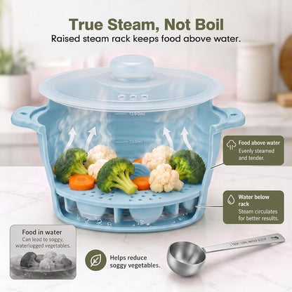 42oz Collapsible Silicone Microwave Steamer for Vegetables, Green