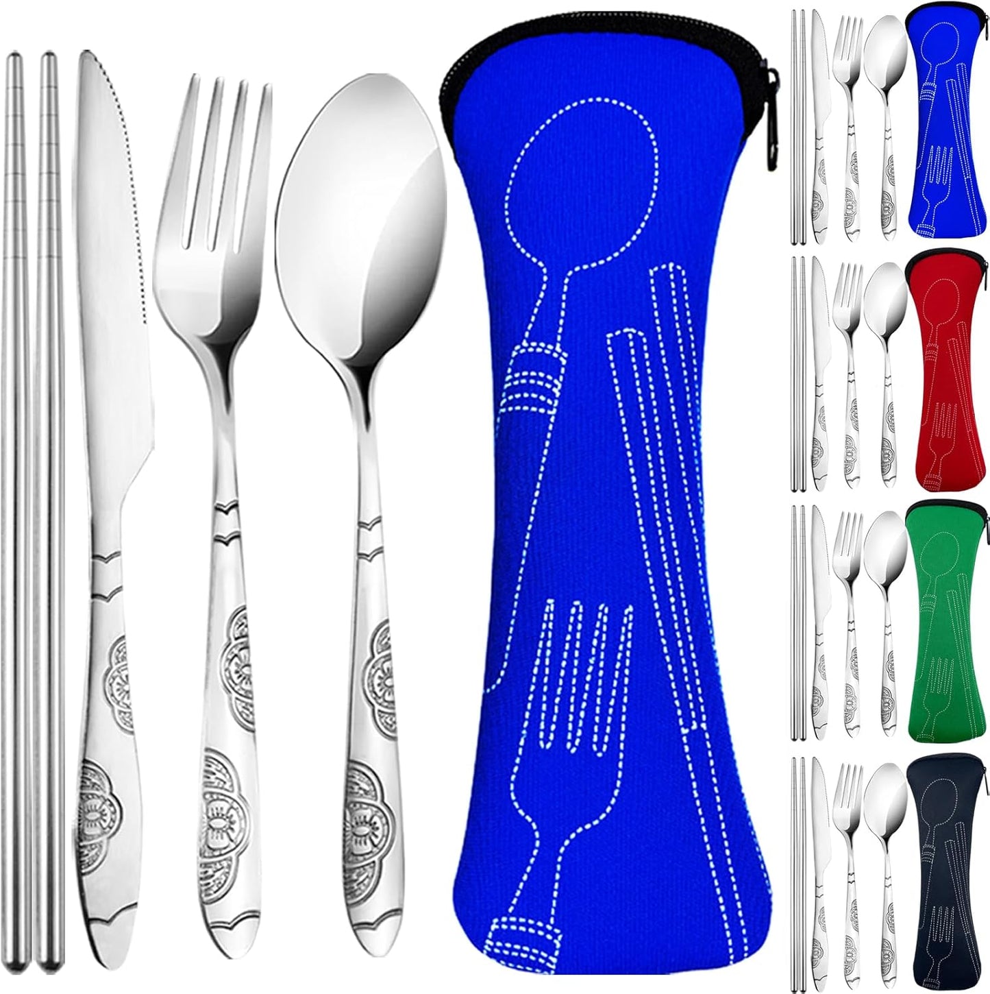 Portable Silverware Set with Case, Lengnoyp Travel Camping Utensils Set, Premium Stainless Steel Travel Cutlery Set