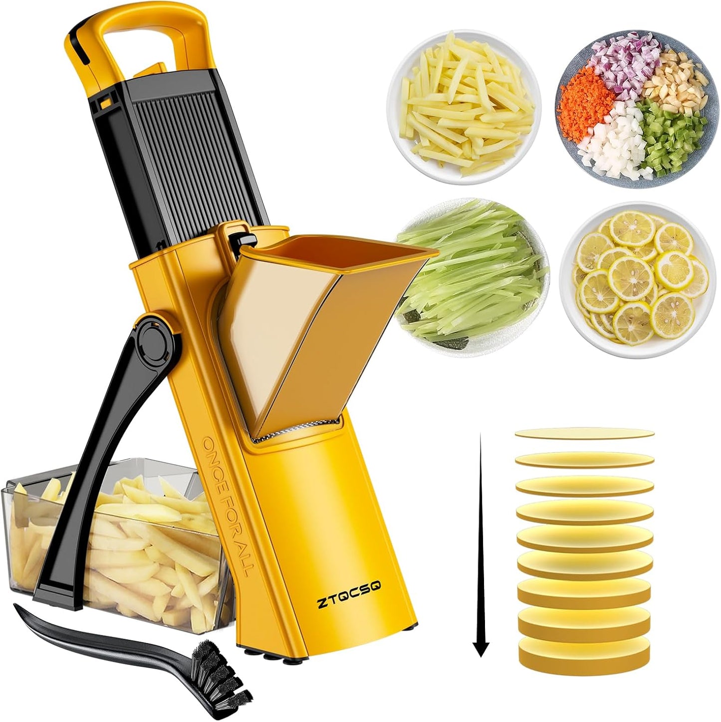 [All in 1] Upgraded Version Safe Mandoline Slicer for Kitchen, Adjustable Thickness. Veggie Slicer, Rapid Prep Mandoline, Detachable Blade, Cleaning Brush/Paring Knife (Black Knight)