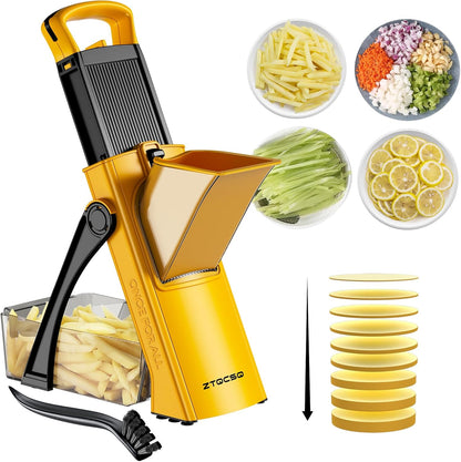 [All in 1] Upgraded Version Safe Mandoline Slicer for Kitchen, Adjustable Thickness. Veggie Slicer, Rapid Prep Mandoline, Detachable Blade, Cleaning Brush/Paring Knife (Black Knight)