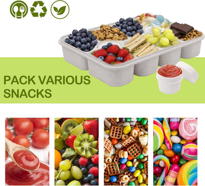Snackle Box Containers with 2 Sauce Pots - Quality PET Material Snackle Container, 10 Compartments,Portable Snack box for Picnic, Camping, Party(White)