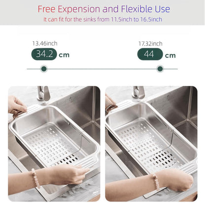 Extendable Over the Sink Colander Strainer Basket, Stainless Steel Retractable Kitchen Sink Basket - Wash Vegetables, Fruits, Drain Pasta and Dry Dishes XL (XL)