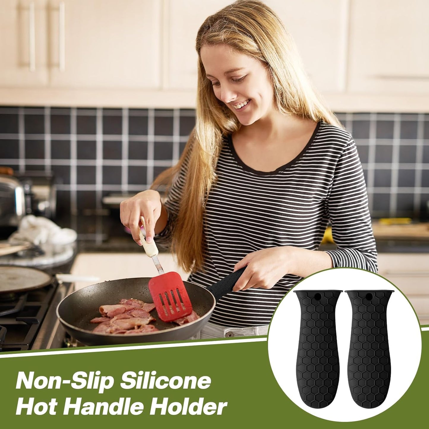 Patelai 2pcs Silicone Pan Handle Sleeve for Cast Iron Skillet, Black