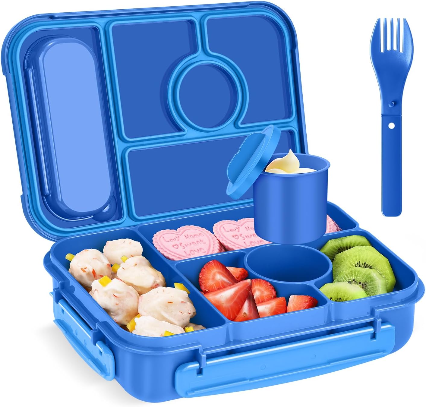 Amathley Bento Box Adult Lunch Box Kids,Lunch Containers for Adults/Kids/Toddler,5 Compartments Bento Lunch Box with Sauce Vontainers,Microwave & Dishwasher & Freezer Safe,BPA-Free (Blue)