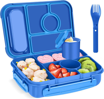 Amathley Bento Box Adult Lunch Box Kids,Lunch Containers for Adults/Kids/Toddler,5 Compartments Bento Lunch Box with Sauce Vontainers,Microwave & Dishwasher & Freezer Safe,BPA-Free (Blue)