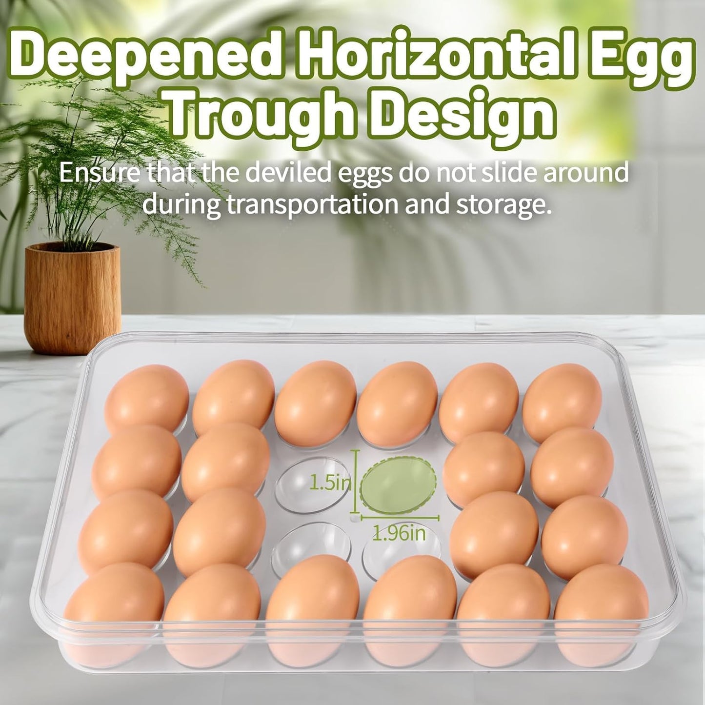 Egg Containers with Lid, 2 Pack Thick Clear Plastic Carrier with Handle Storage 48 Eggs, Stackable Egg Holder Portable Tray Platter for Fridge, Travel, Party-White/2pack