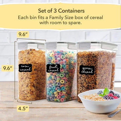 Simply Gourmet Airtight Flour and Sugar Containers with Lids – 3 Piece Kitchen Pantry Organization Set, BPA-Free Clear Plastic, Stackable Canisters for Baking Ingredients, Rice, Snacks, Cereal