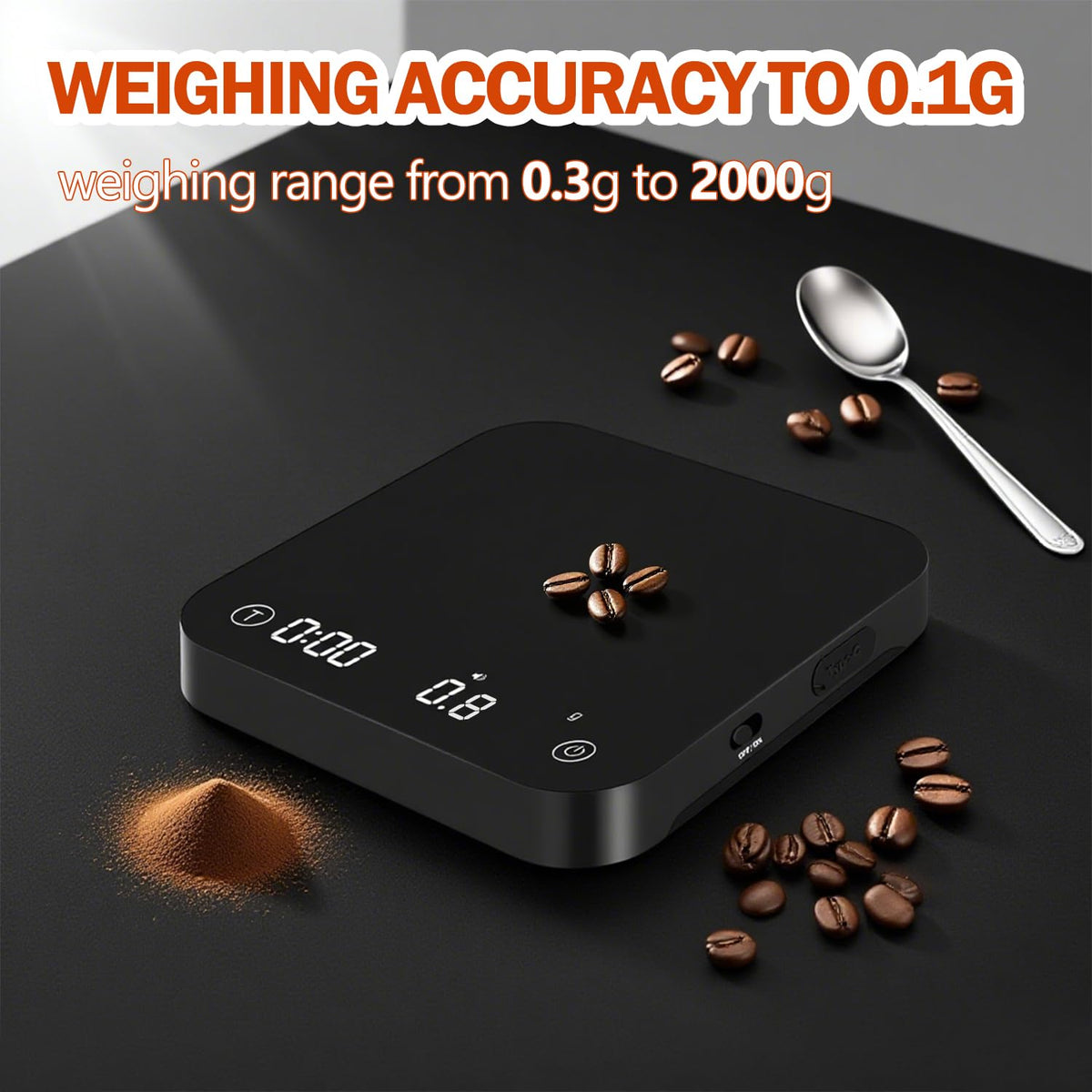 Mini Coffee Scale with Timer Automatic, 0.1g/2000g Rechargeable Precision Espresso Scale