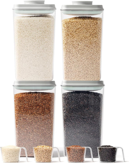 Airtight Food Storage Containers with Lid, 4-Pack 4.22Qt Large Stackable Pantry Organizers with Measuring Scoops, BPA-Free Containers for Rice, Flour, Baking Supplies, Snacks & Laundry Pods