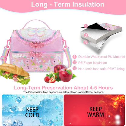 RHCPFOVR Kids Lunch Bag - Double - Decker Cooler Insulated Lunch Box for Boys Girls,Washable Lunch Bag with Strap and Reusable Toddler Lunchbox for School and Daycare