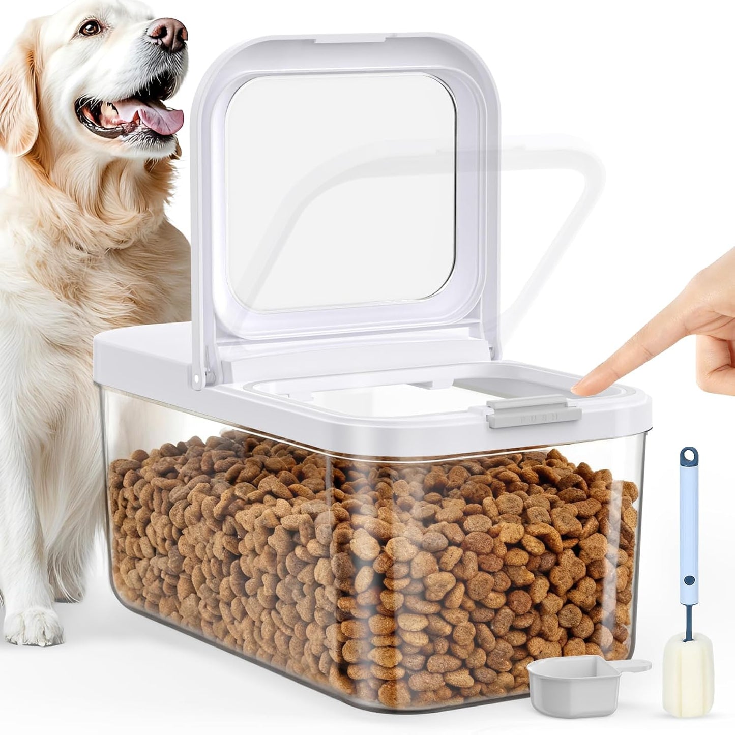 LEAWALK 10Lbs/10.57Qt Airtight Dog Cat Food Storage Container and Dog Treat Containers BPA-Free, PET Clear Stackable Pet Storage Bin, Pop Top, 1-Cup Scoop for Pet Food/Rice/Flour/Bread/Grains